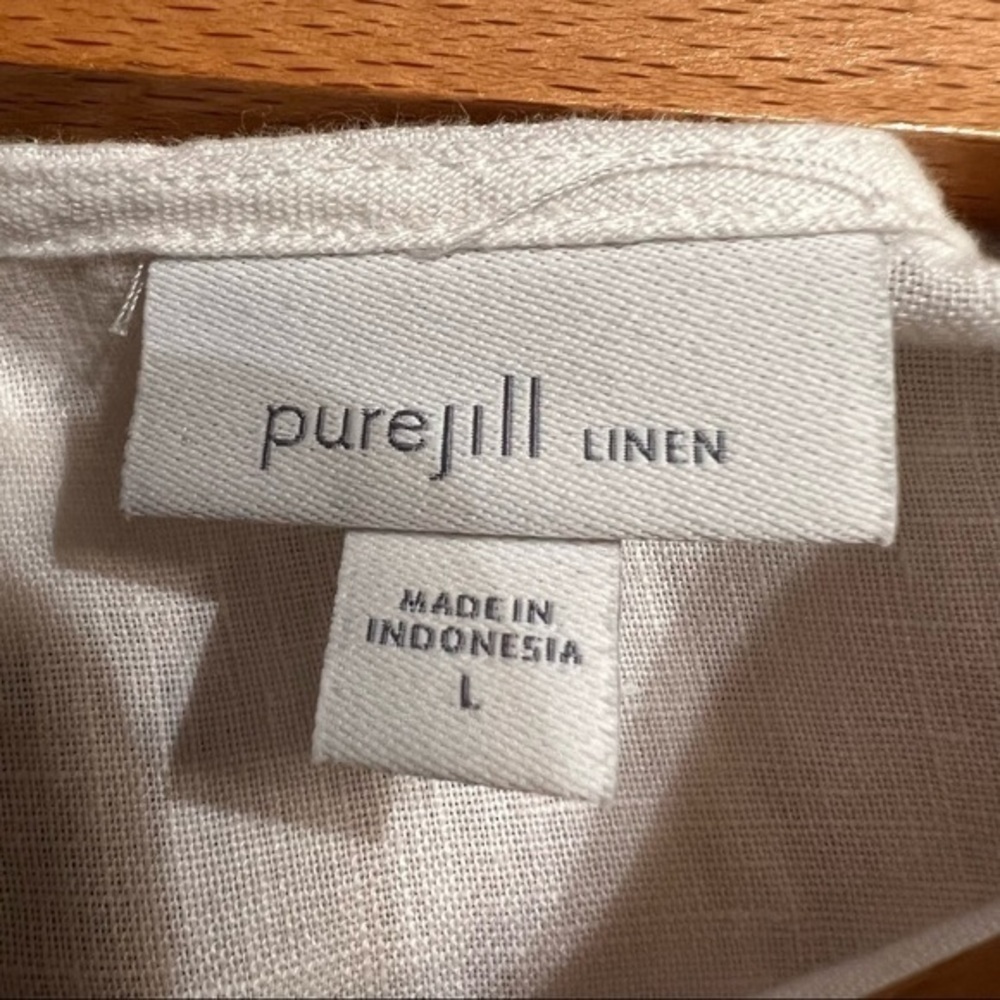 PURE JILL LINEN J.JILL OMBRE NAVY LINEN KIMONO SLEEVES TOP SHIRT BLOUSE L - Picture 13 of 15